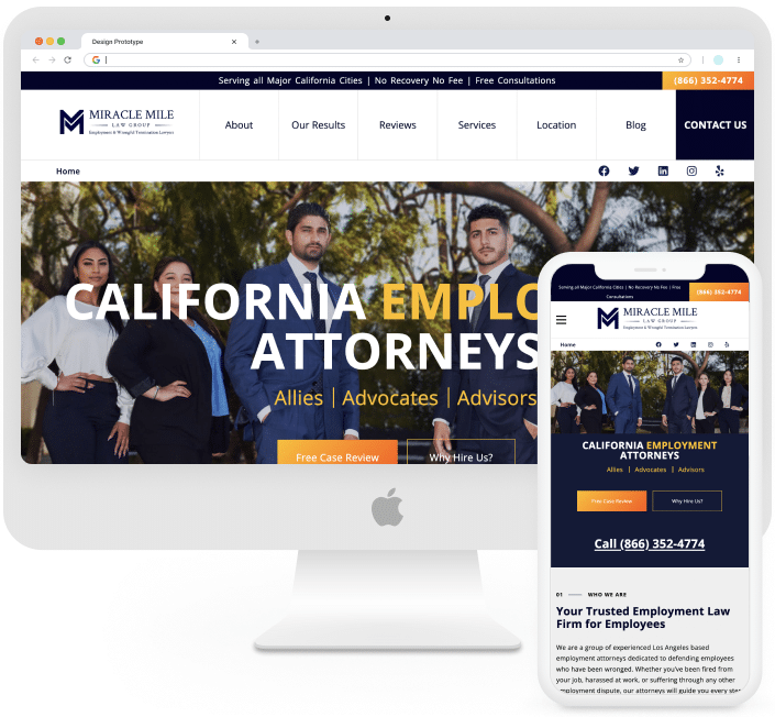 Website design for Miracle Mile a law firm in California.