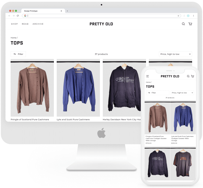 Shopify website design for a vintage clothing store.