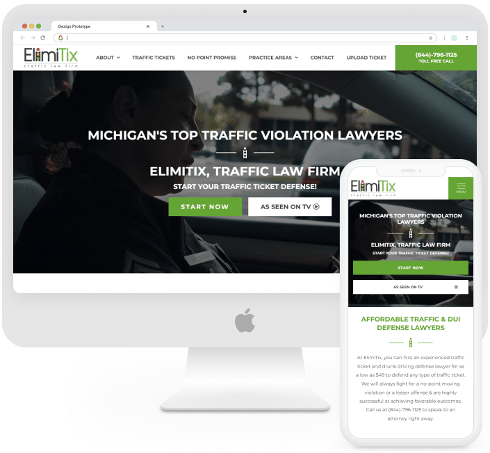 Elimitix website design presentation for a traffic attorney law firm in Michigan.