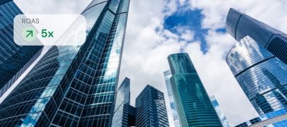 ROAS increase amount display on buildings background