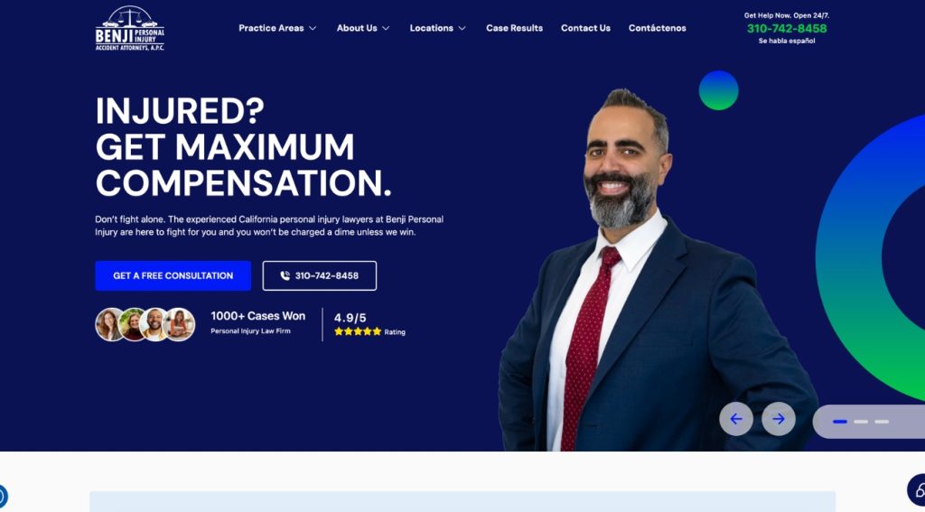 Screenshot of Benji personal injury law firm homepage